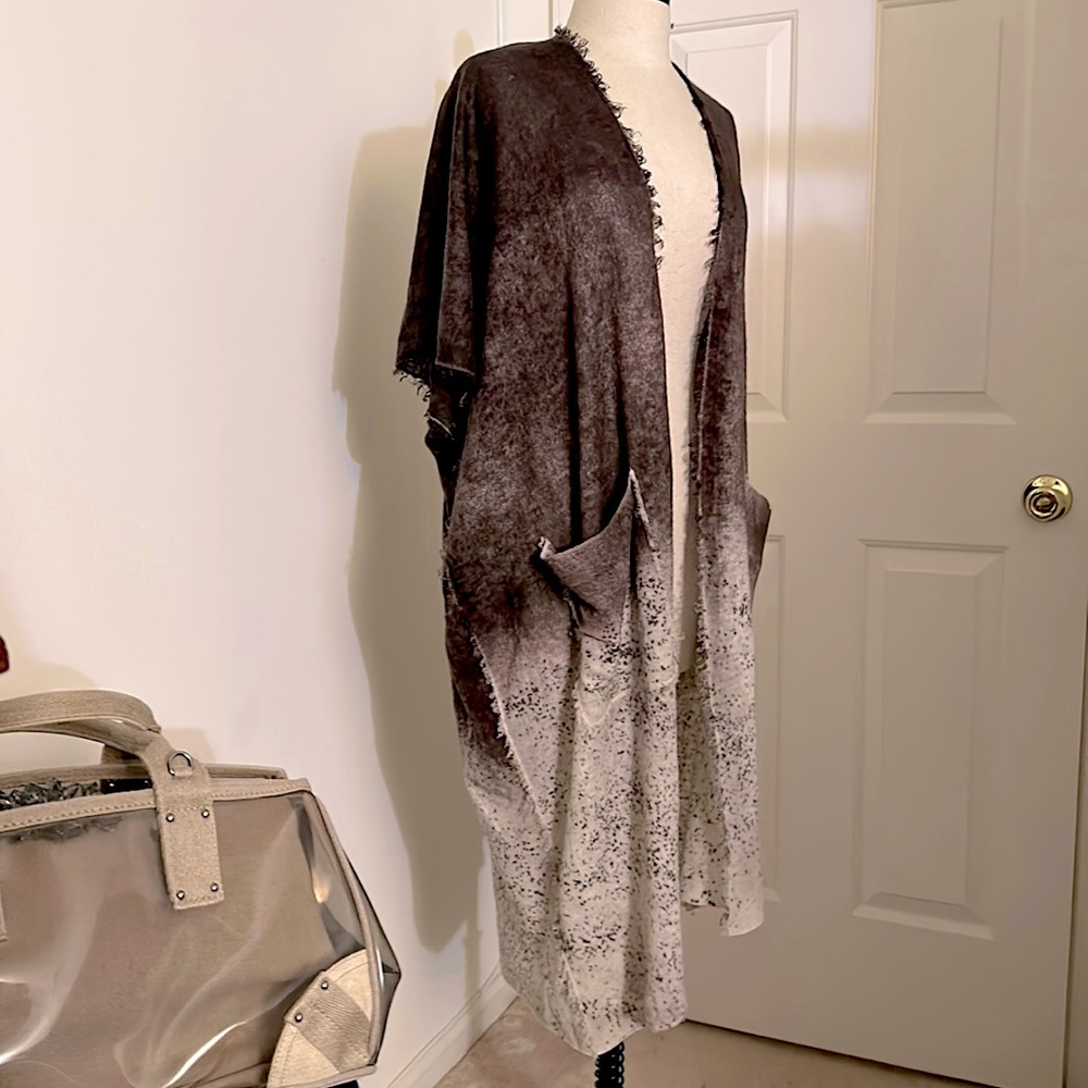 Cashmere Ombré Cardigan Duster with Pockets and Frayed Seam - handmade in Nepal